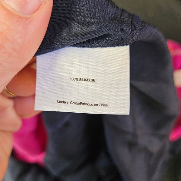 Tory Burch Angie Magenta Normandy Blue Lichee Silk Dress Size 8 Colorblock READ - Picture 5 of 12